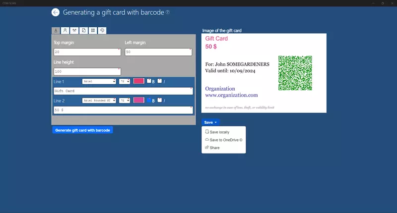 Gift card generation with barcode