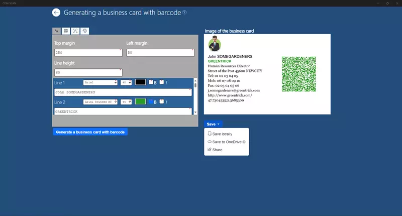 Business card generation with barcode