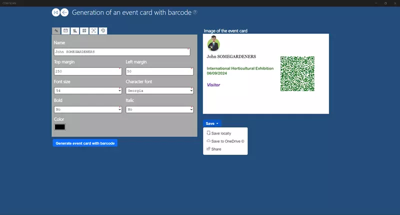 Event card generation with barcode